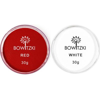 Bowitzki 30g Professional Face Paint Body Paint Water Based Face painting Makeup Safe for Kids and Adults Split Cake Single Color (WhiteRed)