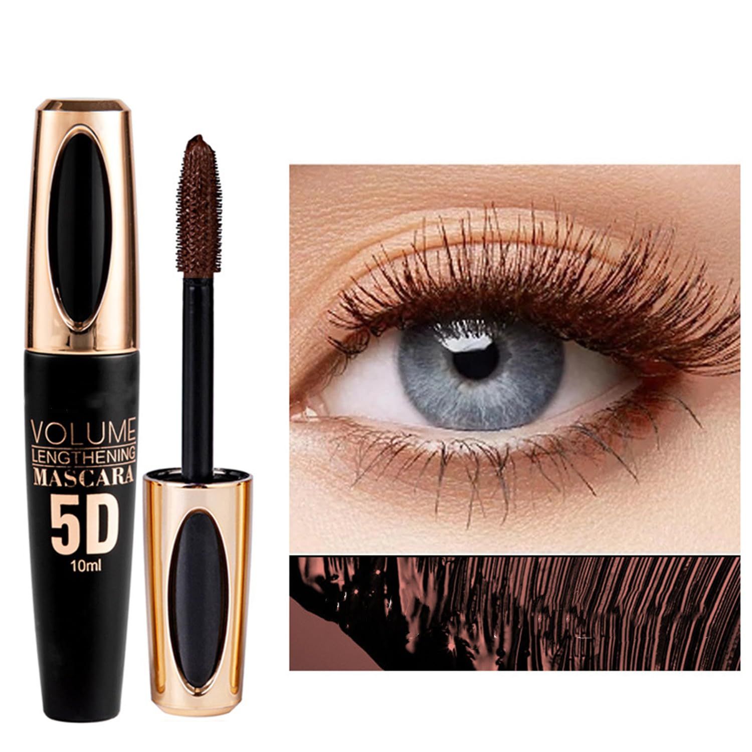 MAEPEOR 5D Silk Fiber Mascara Fuller &amp; Voluminous Colored Mascara Natural Waterproof Smudge-proof Mascara (02 Brown)