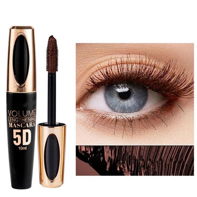 MAEPEOR 5D Silk Fiber Mascara Fuller &amp; Voluminous Colored Mascara Natural Waterproof Smudge-proof Mascara (02 Brown)