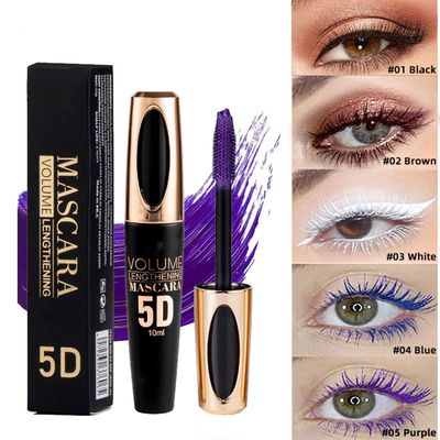 MAEPEOR 5D Silk Fiber Mascara Fuller &amp; Voluminous Colored Mascara Natural Waterproof Smudge-proof Mascara (02 Brown)