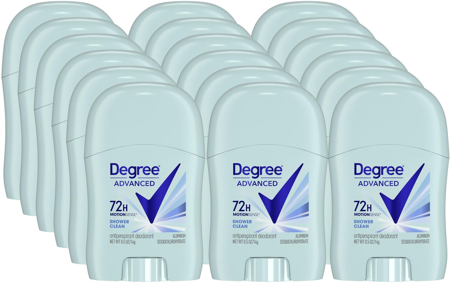 Degree Womens Travel Deodorant Shower Clean 18-Pack - 72H Body Heat Activated Mini Antiperspirant, 0.5 Oz Ea