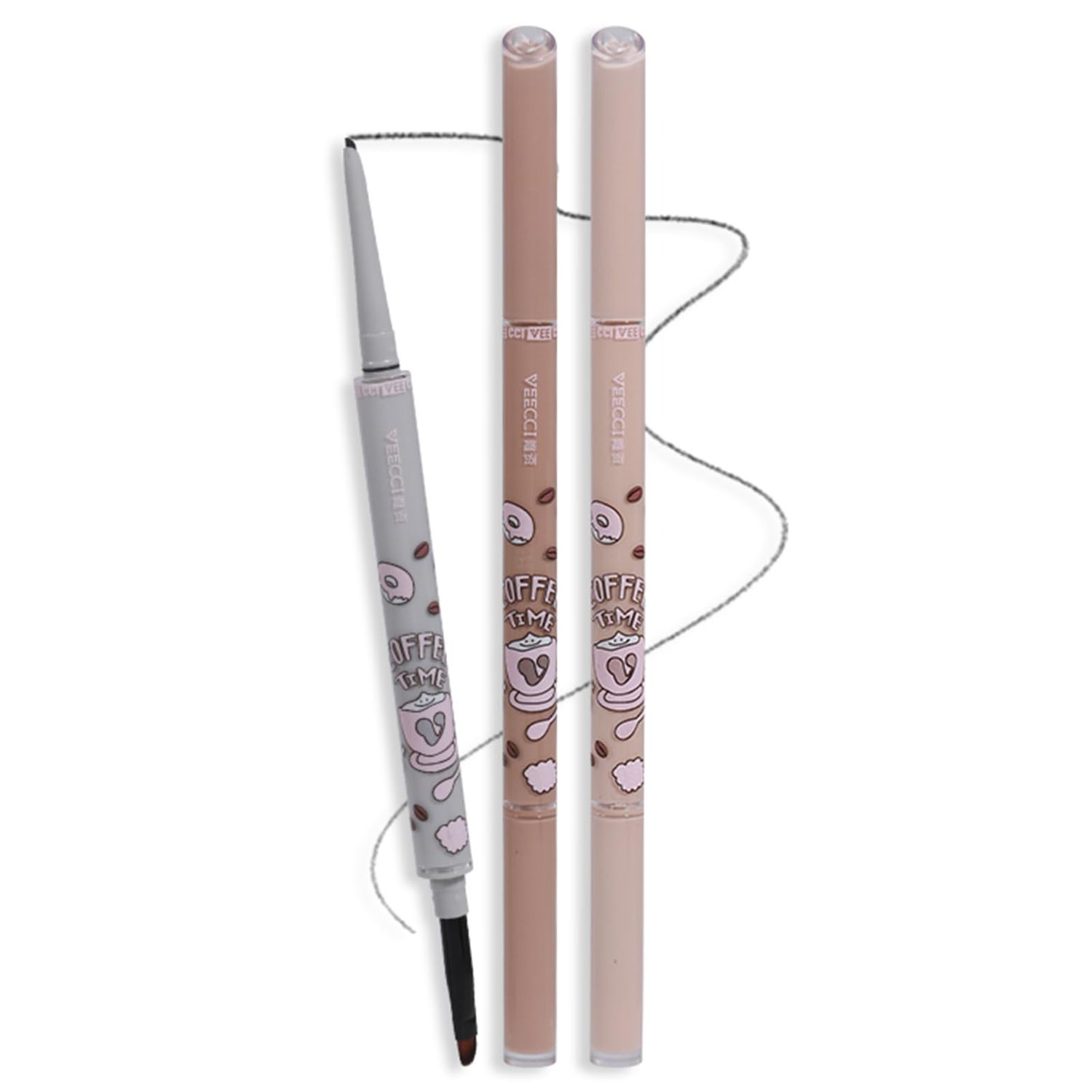 VEECCI Waterproof Gel Eyeliner Pencil - Highly Pigmented, Smudge-proof, Longwearing and Ultra-Fine Tip for Precise Eye Makeup - Built-in Brush for Easy Application - Ideal for women(04 Light Brown)