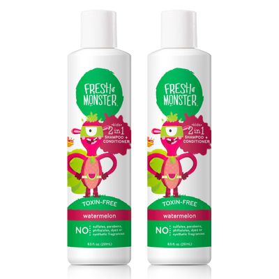 Fresh Monster 2-in-1 Kids Shampoo &amp; Conditioner, Toxin-Free, Hypoallergenic, Tear-free Shampoo &amp; Conditioner for Kids, Watermelon (2 Pack, 8.5ozeach)