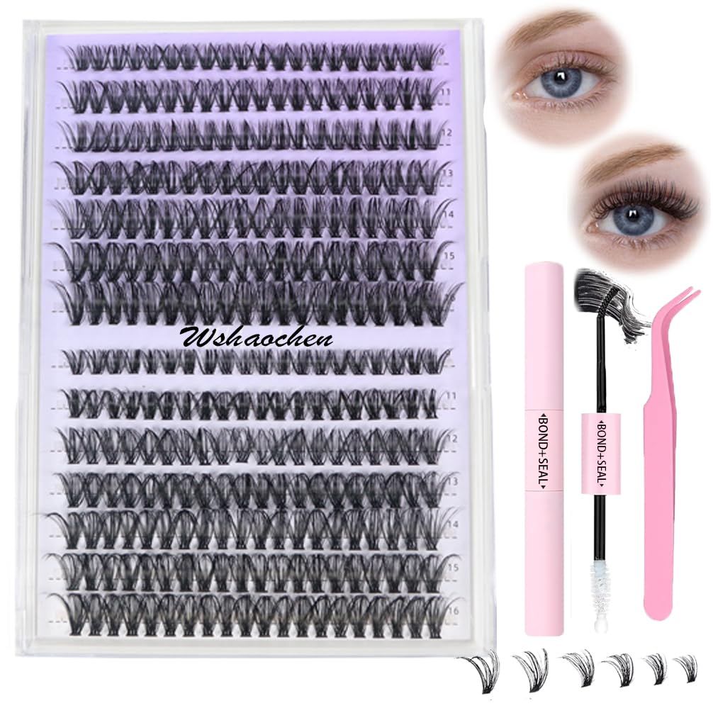 Lash Extension Kit DIY 280pcs Lash Clusters Eyelash Extension Kit, Lash Bond and Seal Lash Tweezers for Self Use 9-16mm Mix30D 40D Curl Individual Lashes Kit (30D&amp;40D-0.07D-9-16MIX KIT)