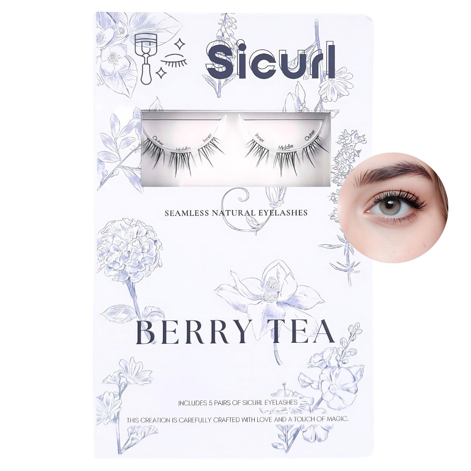 Sicurl The Berry Tea Lashes, Natural Airy Eyelashes, minimal makeup look, Individual Lashes, Easy to Apply, No Lash Glue Included, 5 Sets of Eyelashes