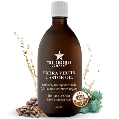The Goodbye Company Extra Virgin Castor Oil - 4.25oz - 100% Pure Castor Oil Cold Pressed Unrefined, Hexane-Free - For Healthy Natural Skin, Hair Growth and Eyelashes (120ml)