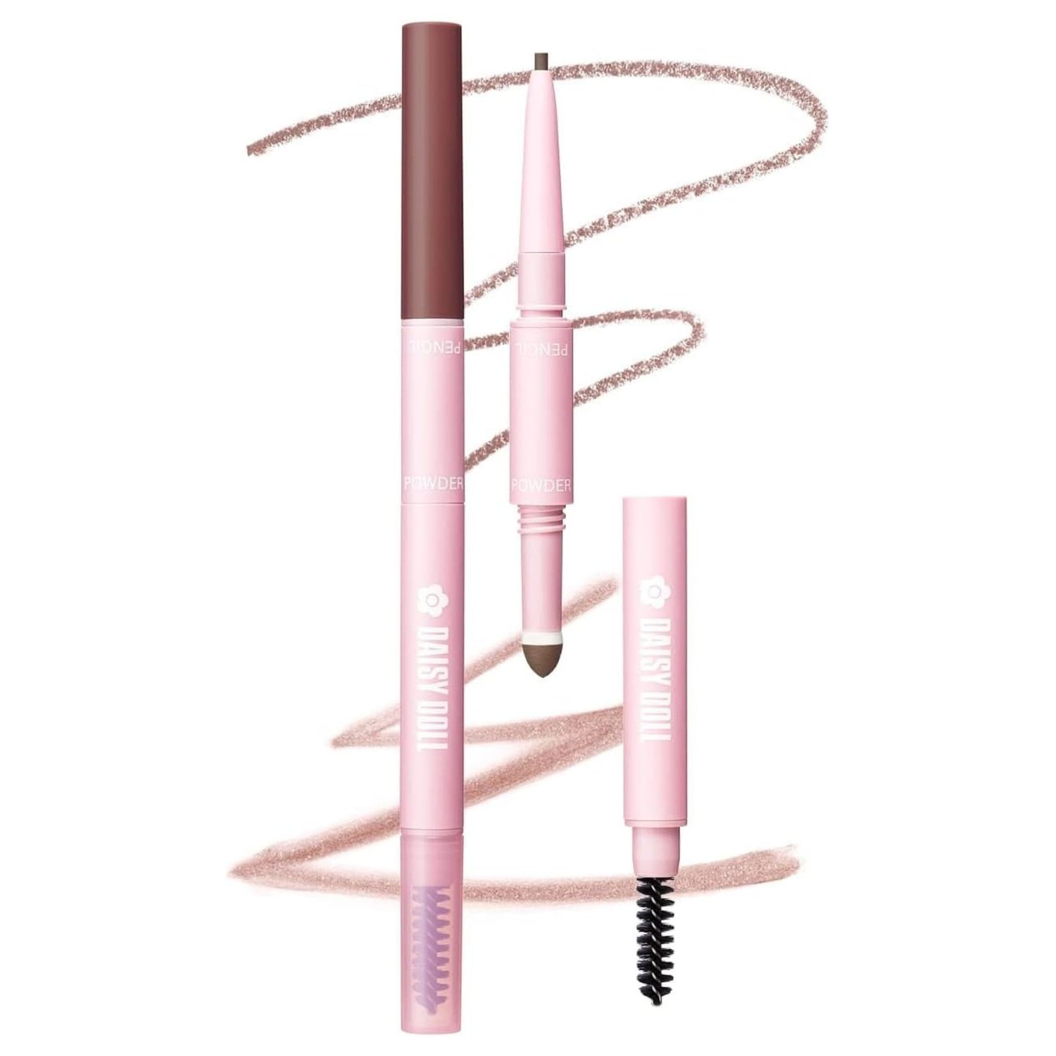 Daisy Doll by Mary Quant Japanese 3-in-1 Eyebrow Liner Kit (Pencil, Powder &amp; Brush) for Long-wearing Brow Powder and Bursh for Smuge-free Eye Makeup, BR03 Pink Brown 0.02 fl oz