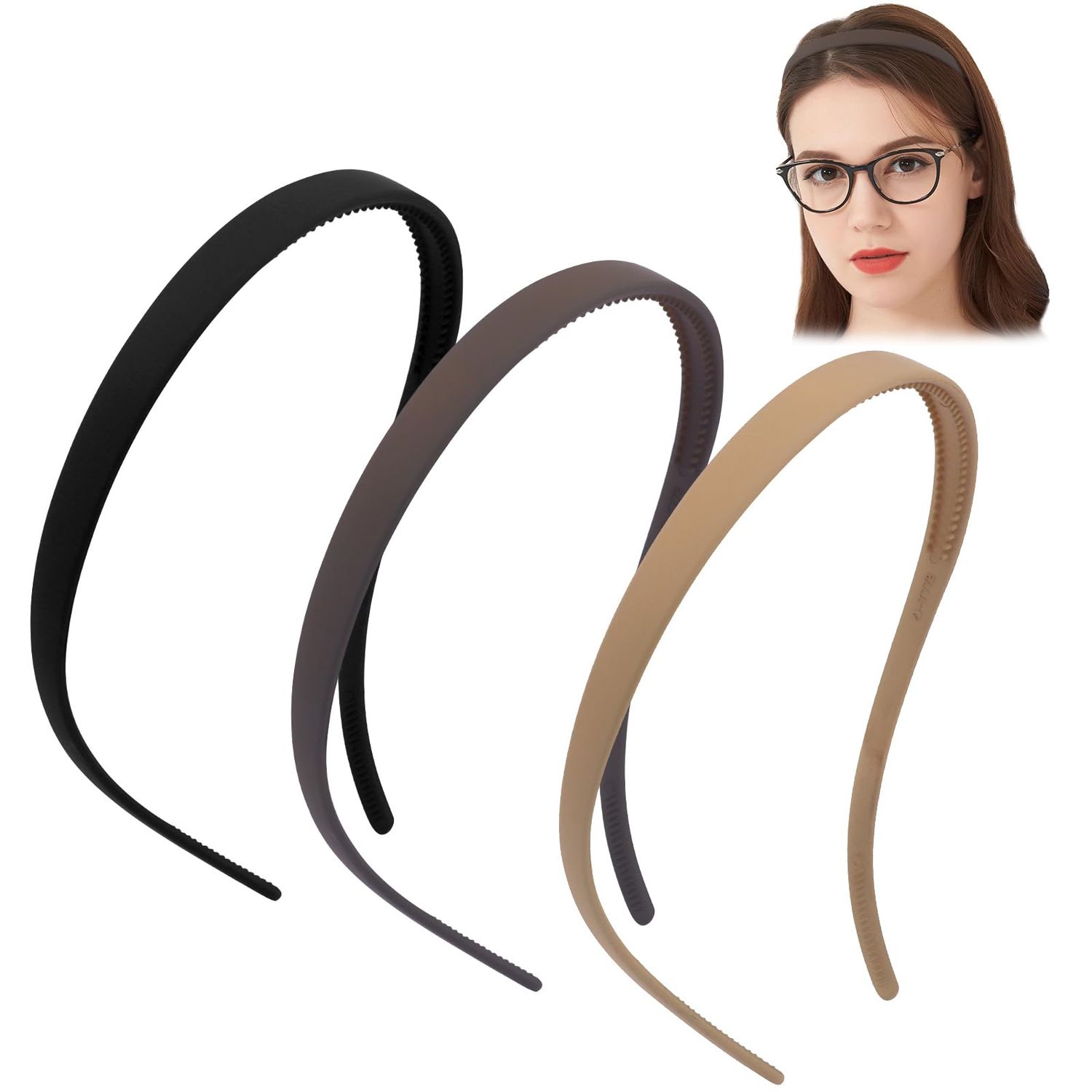 TOBATOBA Flex No Pressure Headbands, Headbands for Glasses Wearers, Sunglasses Headband No Headache Headband Comfortable Headbands, Matte Plastic Headbands with Teeth, Non Slip for Women Girls