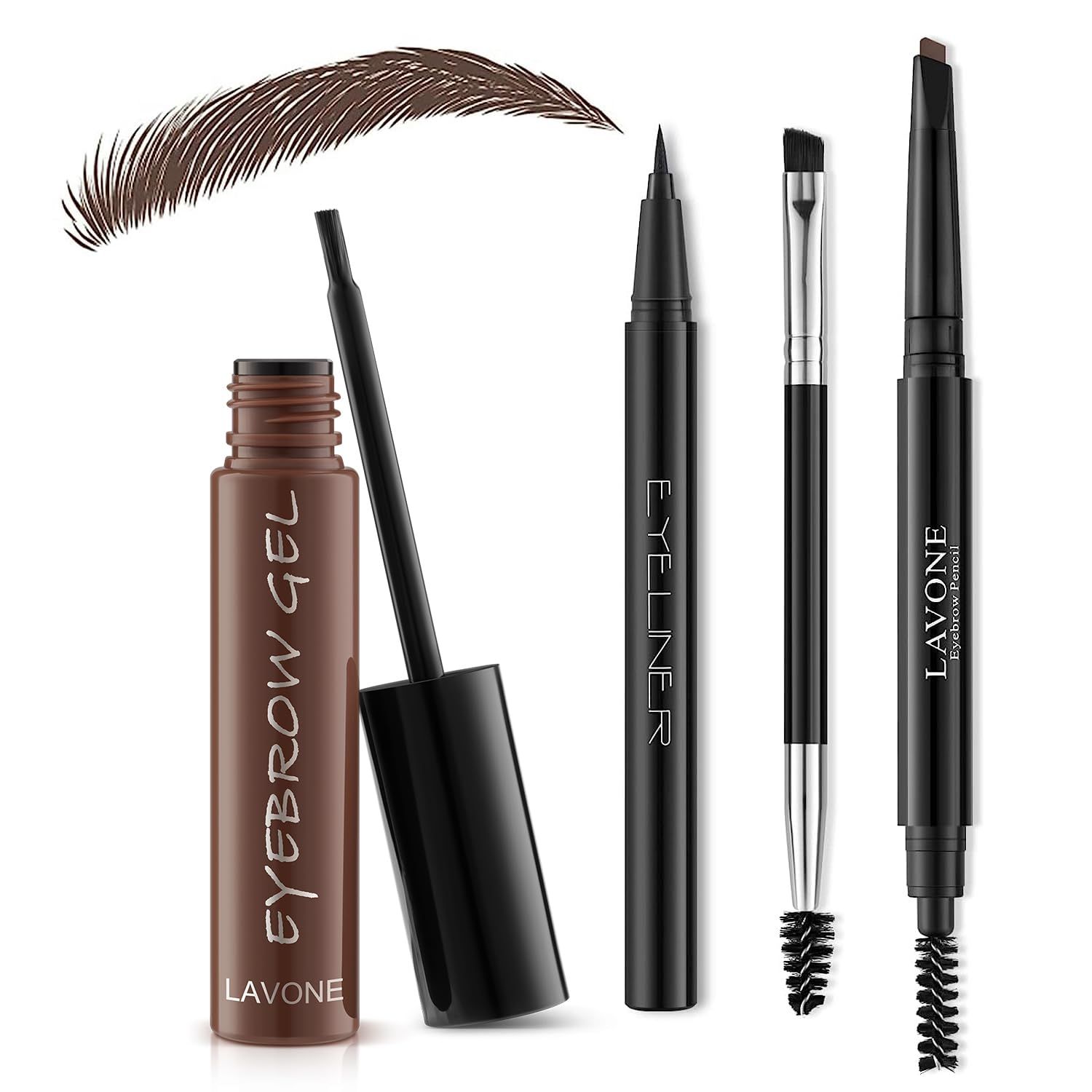 Eyebrow Gel Pencil Kit for Eyebrows Makeup - Brow Gel Set with Waterproof Eyebrow Pen, Eyeliner, Brow Gel, and Dual-ended Eyebrow Brush- Dark Brown