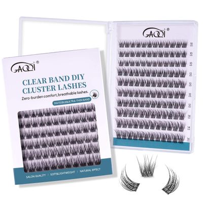 GAQQI Lash Clusters Wispy &amp; Natural Eyelash Clusters Clear Band, 10-14mm Cluster Lashes 120PCS, Cluster Eyelash Extensions C Curl, Cluster Lashes Ultra-thin &amp; Soft Invisivle Band (FEATHER)