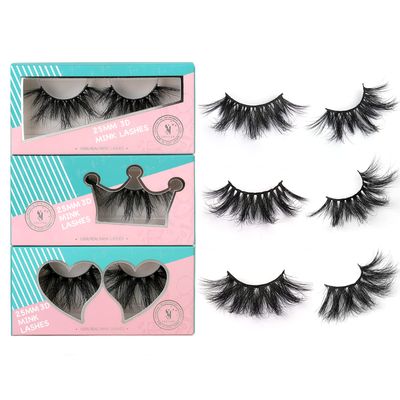 SY SHUYING 25mm Mink Lashes 3D Real Mink Eyelashes Fluffy Dramatic False Eyelashes 6D Wispy Long Thick Handmade Luxury Volume Strip Eye Lashes (3 Pairs, Doll Honey Queen)