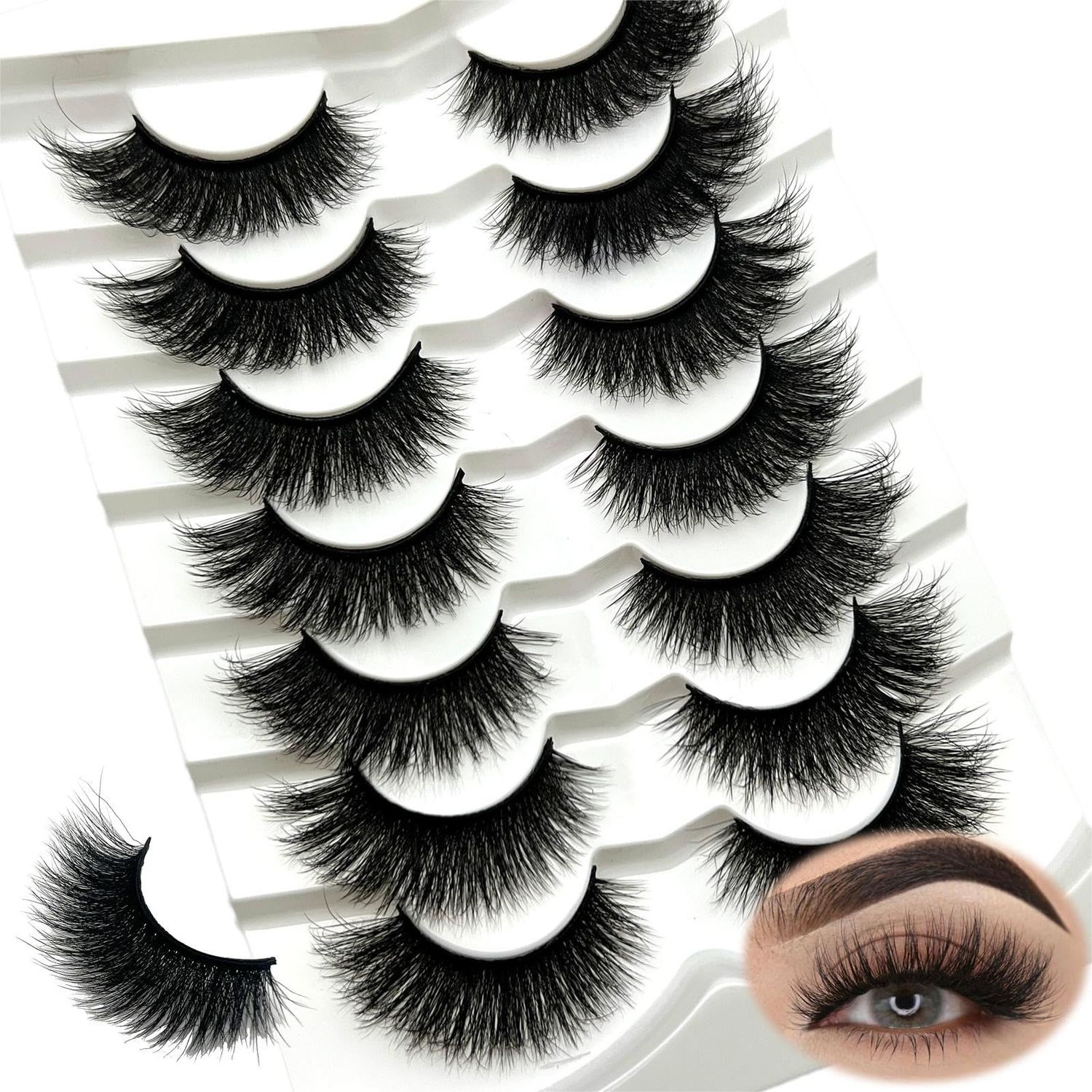 loladook Strip Lashes Wispy Cat Eye 3D Mink Lashes Fluffy Natural Fake Lashes Pack Volume Long D Curl Cateye False Eyelashes Natural Look (6-18mm)