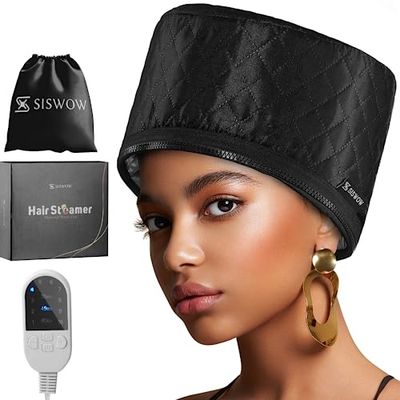 Hair Steamer for Natural Hair Home Use w10-level Heats Up Quickly, Heat Cap for Deep Conditioning - Thermal Heat Cap for Black Hair, Great for Deep Conditioner (Black)