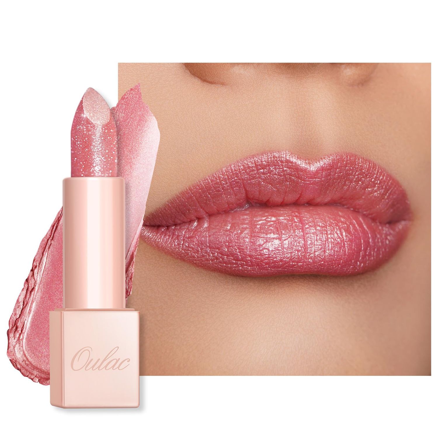 Oulac Moisturizing Pink Lipstick for Women - Tinted Lip Balm with Shimmmer, Lightweight Lip Makeup, Nourishing &amp; Hydrating Formula, Vegan &amp; Gluten Free, PG03 Pink Jewel