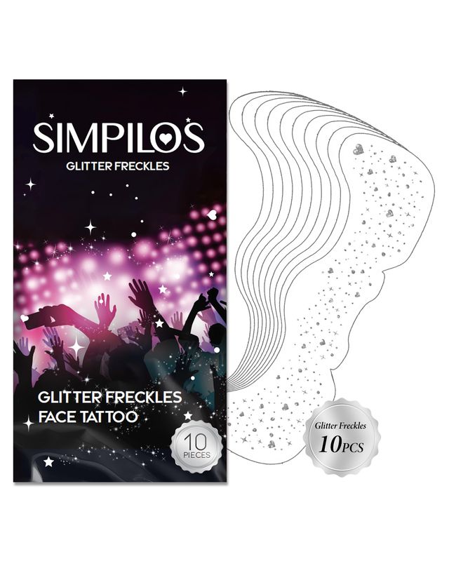 Glitter Freckles Face Tattoo, Glitter Freckles, Hearted Shape Sparkle Freckles, Silver Face Glitter Freckles for Women, Waterproof Face Glitter Speckles Patches- 10 PCS