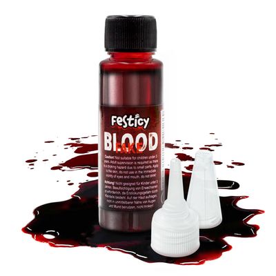 Festicy Premium Fake Blood 0.88oz I Realistic Halloween Blood Makeup I Vampire Blood for Costumes I Washable Fake Blood Makeup for Halloween &amp; Carnival I Ideal for Zombie Makeup, Vampire Makeup Kit