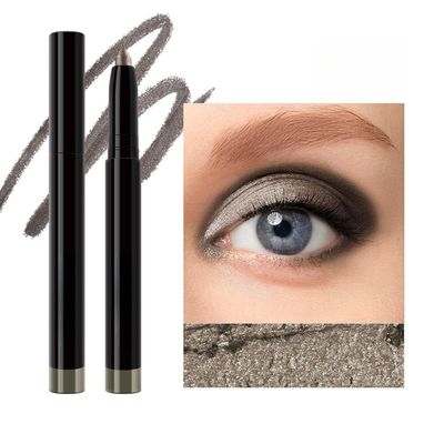 2 In1 Silver Gray Grey Eyeshadow Stick Eyeliner Pencil Cream Shimmer Dark Sharpenable Multi-Use Longwear Eye Liner Waterproof Eye Shadow Long-Lasting Transfer-Proof (# 06)