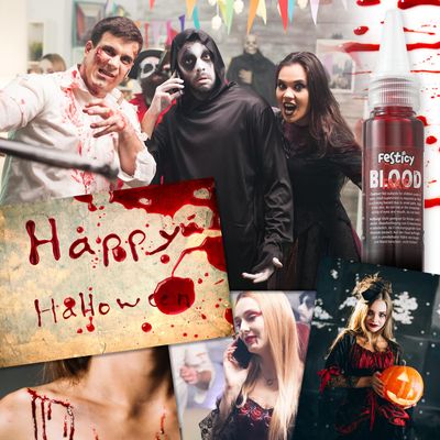 Festicy Premium Fake Blood 0.88oz I Realistic Halloween Blood Makeup I Vampire Blood for Costumes I Washable Fake Blood Makeup for Halloween &amp; Carnival I Ideal for Zombie Makeup, Vampire Makeup Kit