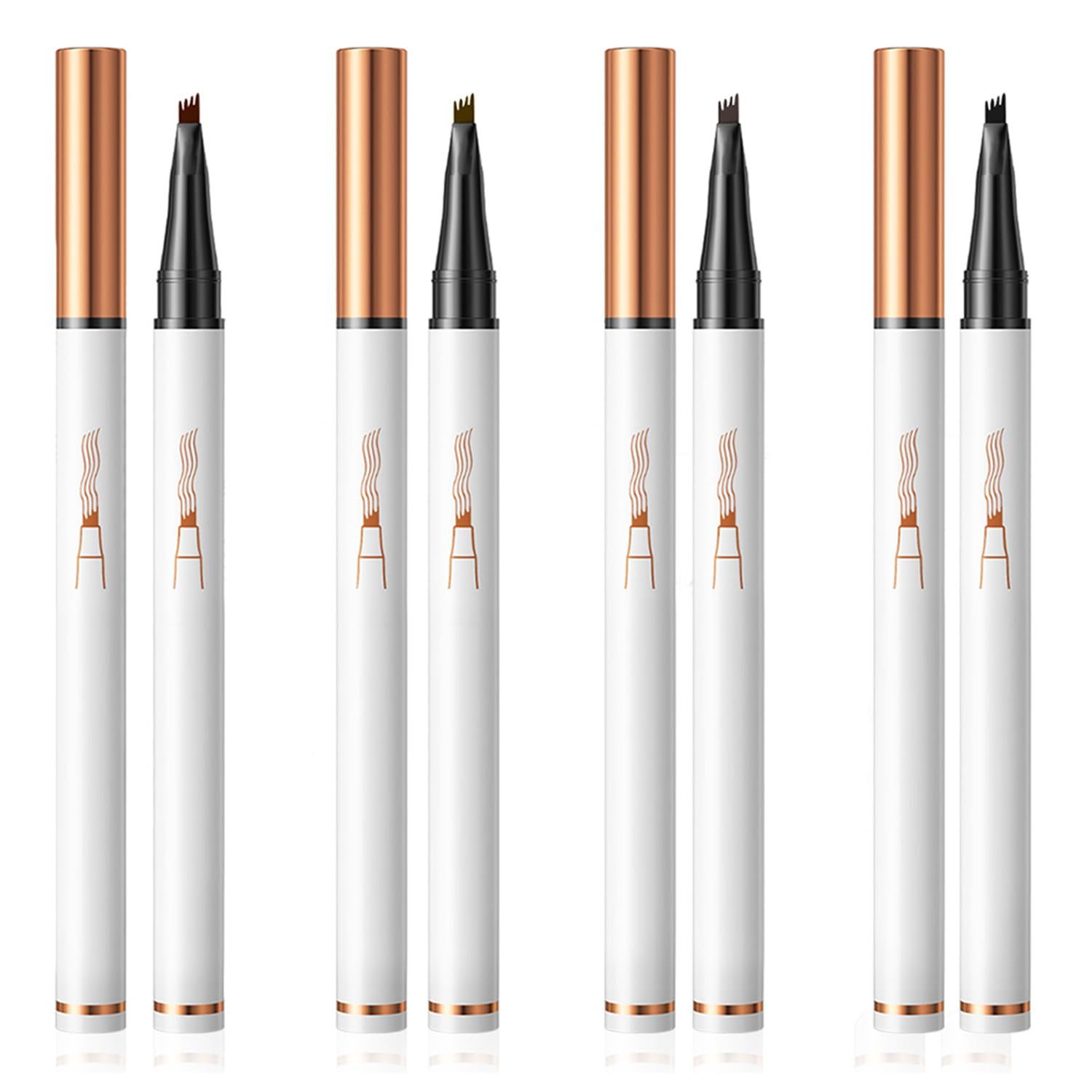 Kolvoii Microblading Eyebrow Pencil, 2024 New Eyebrow Tattoo Pencil, 3D Waterproof 4 Fork Tip Magic Eyebrow Pen, Natural Makeup Fine Stroke Long-Lasting Eyebrow Pencil Stay on All Day(4 Color)