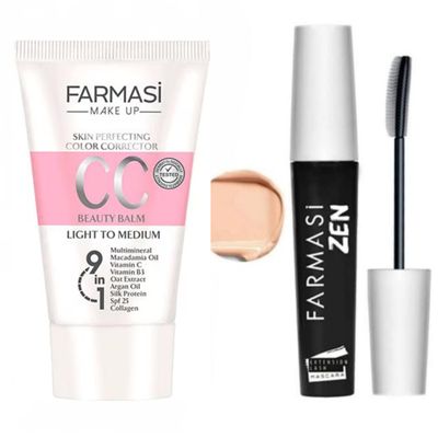 Farmasi Makeup cc Cream 9 in 1, 50 ml.1.7 fl.oz. (Light to Medium) And Farmasi Zen Mascara Extension Lash, 8 ml.0.27 fl.oz.