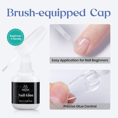 Beetles Nail Glue No Uv Light Needed Nail Bond Brush in Nail Glue for Press On Nails Fake Nails Super Strong Nail Glue for Nail Tips Long Lasting Acrylic Nails Gel Glue Valentines Gift for Women 10ML
