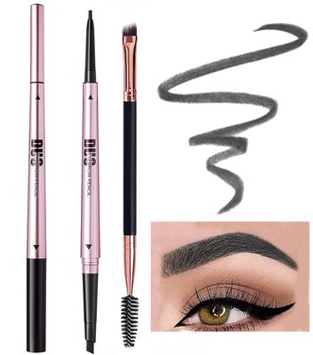 Mihqy 2 PCS Eyebrow Pencil with Brow Brush, Dual Ended Eyebrow Pen, Automatic Makeup Cosmetic Tool (Grey)