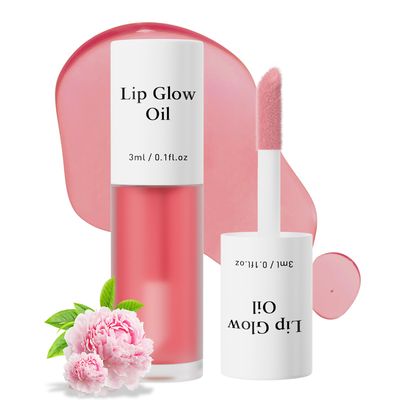 Yanqina Hydrating Lip Glow Oil - Tinted Moisturizing Lip Gloss Plumping Non-Sticky Long-Lasting Shiny Fruit Flavor Lip Stain, 0.10 Fl Oz (Peony)