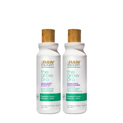 Raw Sugar Grow Pro Hair Care Bundle- Shampoo &amp; Conditioner with Vegan Biotin for Anti-Thinning &amp; Pro-Lengthening, Passion Fruit &amp; Marula for Fuller Hair, Formulated without Sulfates  Parabens
