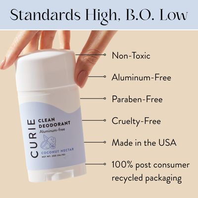 Curie Aluminum Free Deodorant - Coconut Nectar  White Tea Stick - Natural Deodorant, Paraben Free, Cruelty Free, Non-Toxic