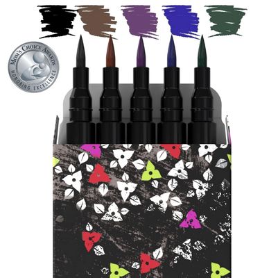 Nikka Notto Liquid Eyeliner Waterproof Set of 5 Intense Satin Colors - Black, Brown, Blue, Green &amp; Purple, Stay All Day, Smudge Free, Quick Dry, Smooth Application, Gift for Women