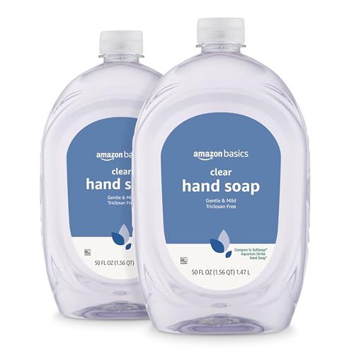 Amazon Basics Gentle &amp; Mild Clear Liquid Hand Soap Refill, Triclosan-Free, 50 Fl Oz (Pack of 2) (Previously Solimo)