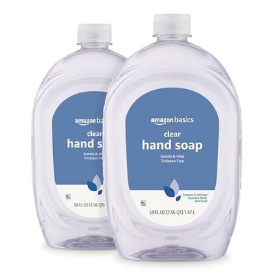 Amazon Basics Gentle &amp; Mild Clear Liquid Hand Soap Refill, Triclosan-Free, 50 Fl Oz (Pack of 2) (Previously Solimo)