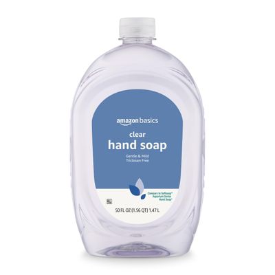 Amazon Basics Gentle &amp; Mild Clear Liquid Hand Soap Refill, Triclosan-Free, 50 Fl Oz (Pack of 2) (Previously Solimo)