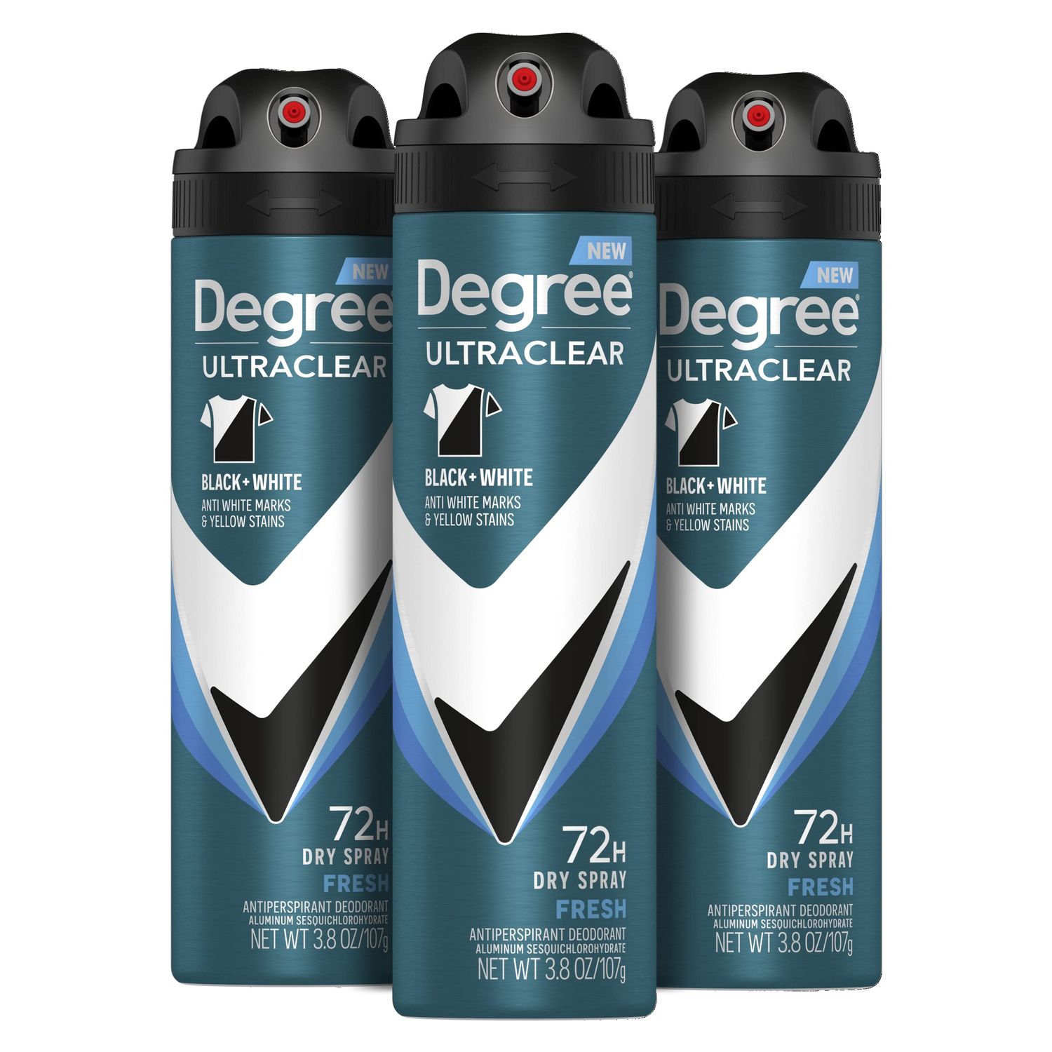 Degree Men Antiperspirant Spray Black  White 3 Count Protects from Deodorant Stains Instantly Dry Spray Deodorant 3.8 oz