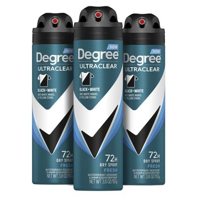 Degree Men Antiperspirant Spray Black  White 3 Count Protects from Deodorant Stains Instantly Dry Spray Deodorant 3.8 oz