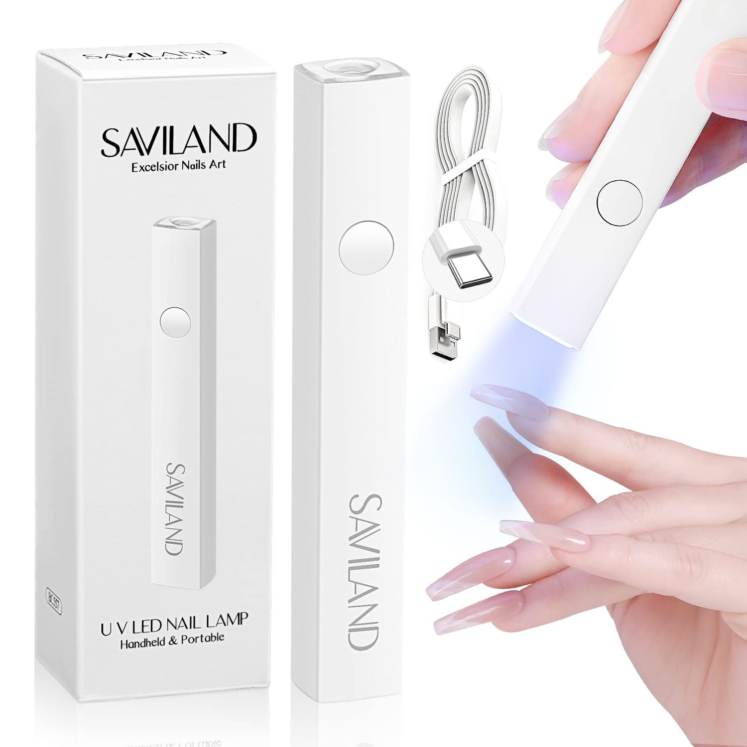 SAVILAND U V Light for Nails Handheld Gel X Lamp for Gel Nails Flash Cure Lamp for Gel Nails LED Nail Lamp Portable Mini Nail Dryer Gel Polish Nail Glue Gel USB Flashlight Home DIY Manicure Nail Art