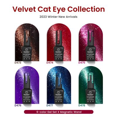Beetles Cat Eye Christmas Gel Nail Polish Set 6 Colors, Glitter Red Shiny Brown Burgundy Purple Blue Green Magnetic Effect Sparkle Stunning Nail Gel Polish Gifts for Women, 2024 Limited Colors