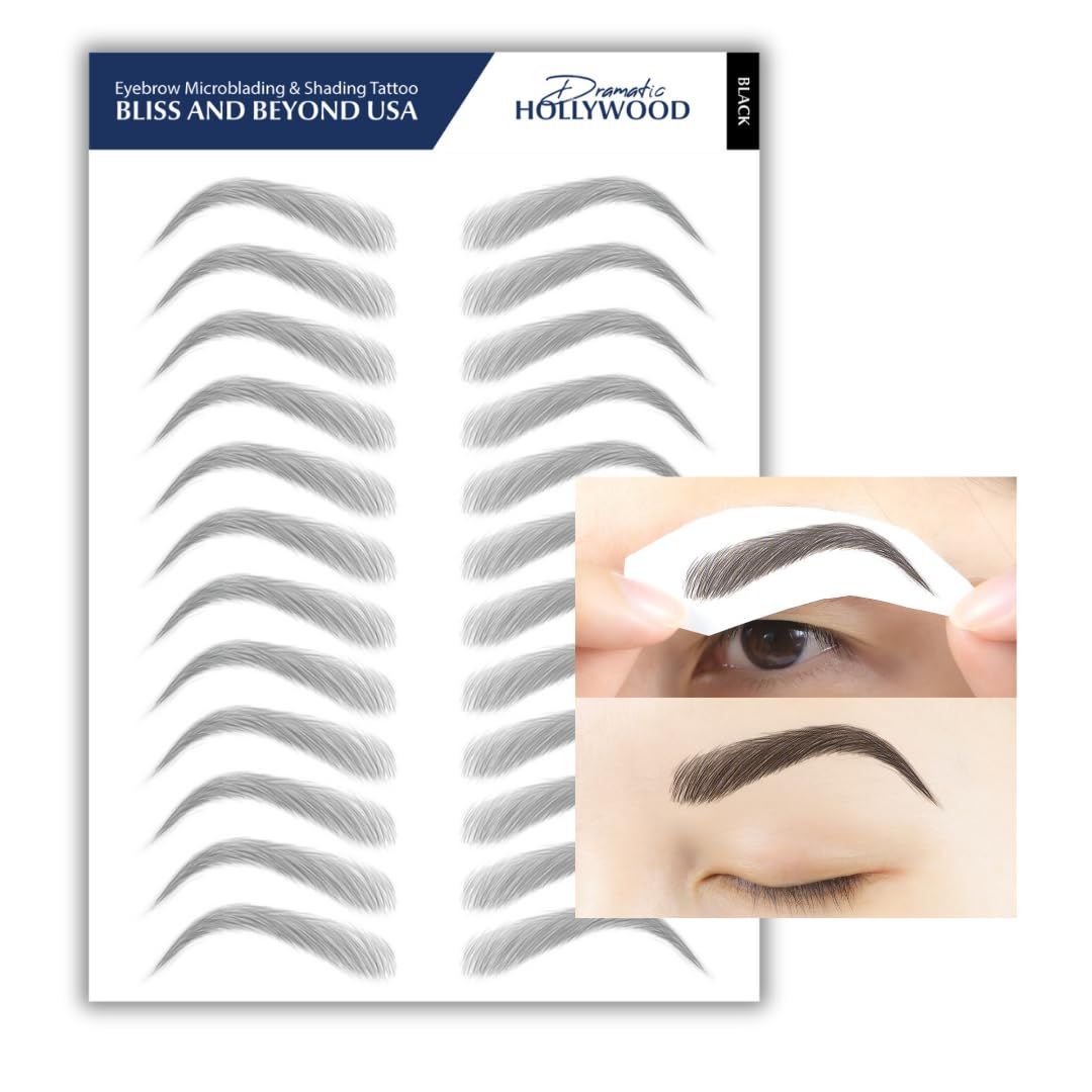 Bliss and Beyond USA | Microblading &amp; Shading Tattoo | A combination of hair stoke and powdered brows | Non-toxic | Vegan friendly (Dramatic Hollywood, Black)
