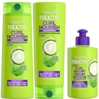 Garnier Fructis Curl Nourish Sulfate Free Moisturizing Shampoo, Conditioner  Air Dry Cream Defining Butter Set (3 Items), 1 Kit (Packaging May Vary)