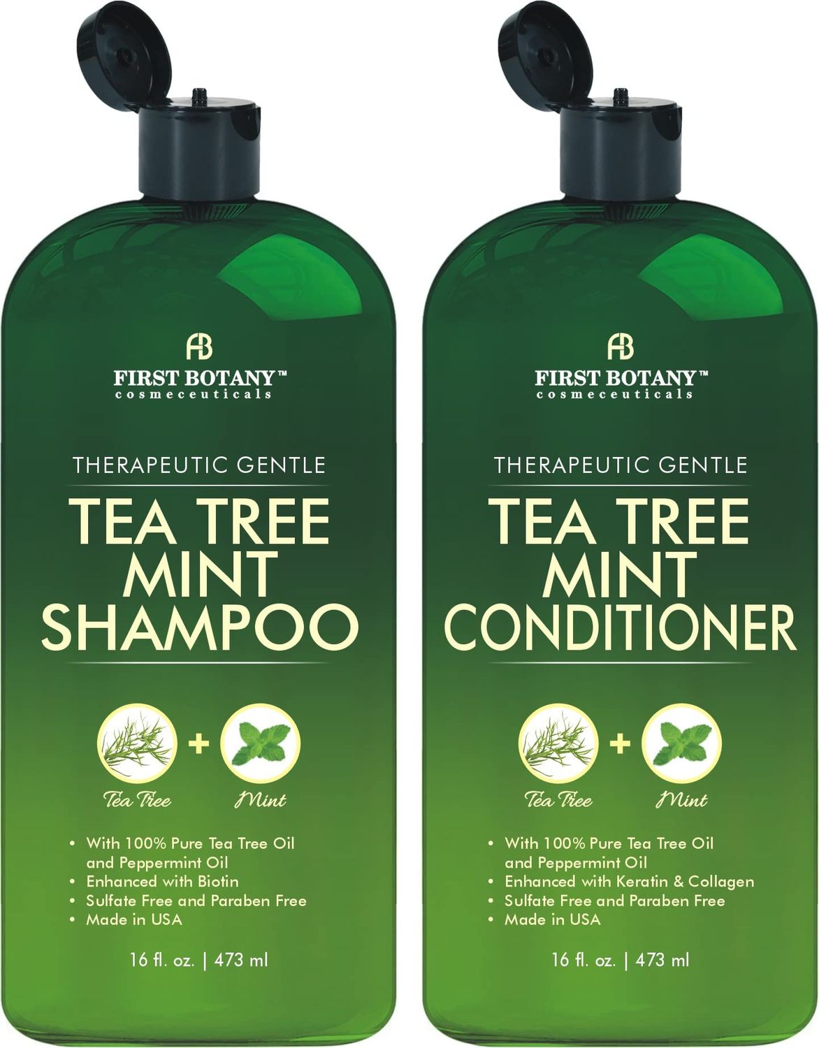 Tea Tree Mint Shampoo and Conditioner - Pure Tea Tree Oil &amp; Peppermint Oil - Fights Hair Loss, Promotes Hair Growth, Fights Dandruff, Lice &amp; Itchy Scalp - for Men and Women Sulfate Free - 16 fl oz x 2