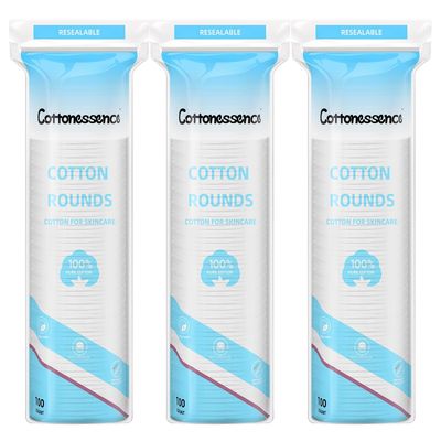 Cottonessence Cotton Rounds for Facial Cleansing and Nail Polish Removing, 100% Pure Cotton Pad Hypoallergenic Makeup Remover Pad, Multi-Layer Design, Lint-Free (300 Count (Pack of 3))