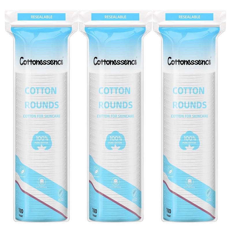 Cottonessence Cotton Rounds for Facial Cleansing and Nail Polish Removing, 100% Pure Cotton Pad Hypoallergenic Makeup Remover Pad, Multi-Layer Design, Lint-Free (300 Count (Pack of 3))