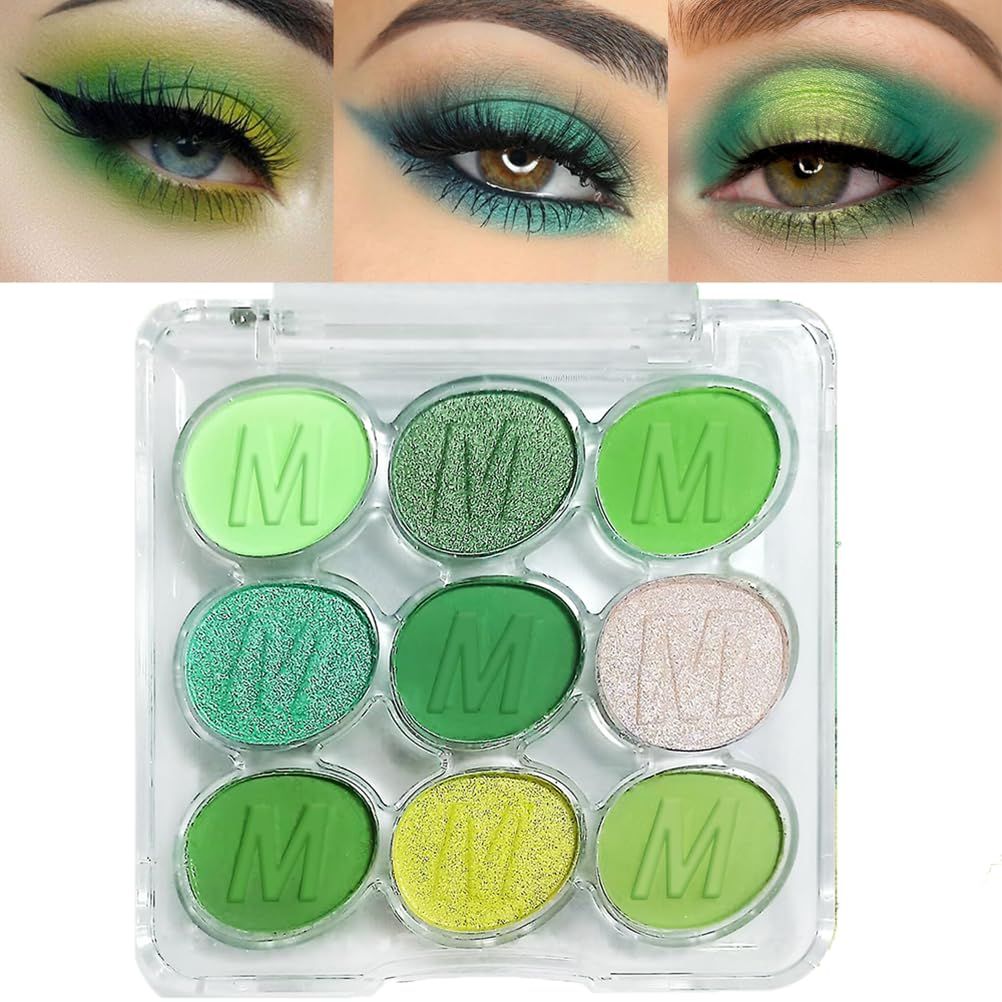 GUANTIAN Light Dark Green Eyeshadow Eye Shadow Palette Makeup,light deep Green Yellow 9 Colors Matte Glitter EyeShadow Long Lasting for woman
