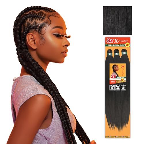 Sensationnel Xpression prestretched braiding hair - 3x xpression 58inch kanekalon fiber flame retardant smooth yaki braid - 3x x-pression 58 inch (1 pack, 1B OFFBLACK)