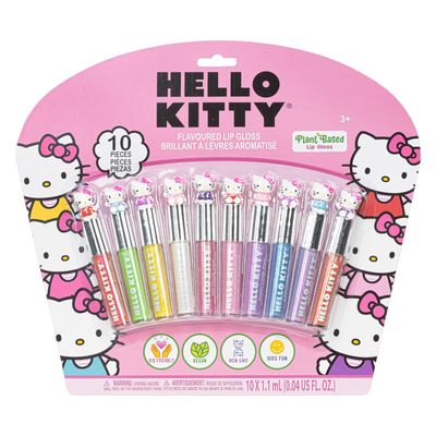 Townley Girl Hello Kitty 10 Piece Plant Based Lip Gloss, Girls Party Favors, First Makeup Set for Girl, Perfect for Parties, Sleepovers, and Birthday Gifts, Ages 3