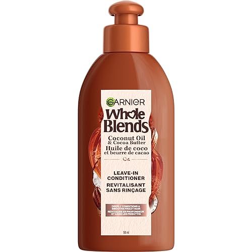 Garnier Whole Blends Coconut Oil &amp; Cocoa Butter Smoothing Leave in Conditioner for Frizzy Hair, 5.1 Fl Oz, 1 Count (Packaging May Vary)