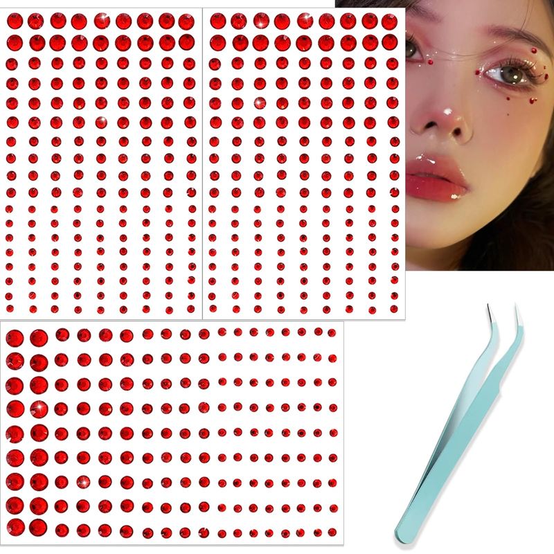 NOOEPC Red Face Gems Hair Gems, Self-Adhesive Face Jewels Eye Jewels Rhinestones 3456 mm DIY Face Gems Stick on, Christmas Makeup Rhinestones Gems Rave Accessories for Face Eyes
