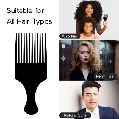 Boorika Afro Hair Pick Comb for Women &amp; Men, 7.5 In Smooth Sturdy Wide Tooth for Detangling &amp; Styling - Pack of 2