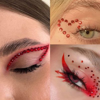 NOOEPC Red Face Gems Hair Gems, Self-Adhesive Face Jewels Eye Jewels Rhinestones 3456 mm DIY Face Gems Stick on, Christmas Makeup Rhinestones Gems Rave Accessories for Face Eyes