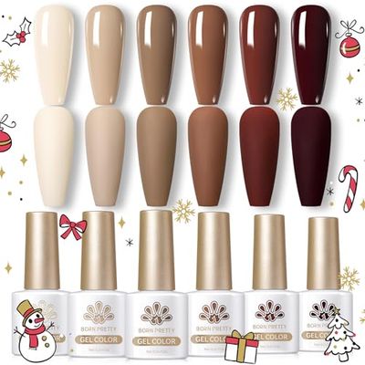 Born Pretty Brown Gel Nail Polish Skin Tone Nude Gel Polish Roasted Chestnuts Chocolate Gel Polish Collection Neutral Beige Khaki Gel Nail Polish Set Fall Winter Gel Nail Polish